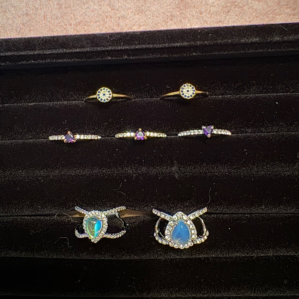 Elegant Blue and Silver Women's Ring Set